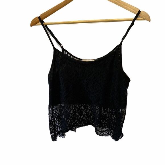 Black Cropped Lace Sheer Front Lined Tank Top S - Picture 2 of 9